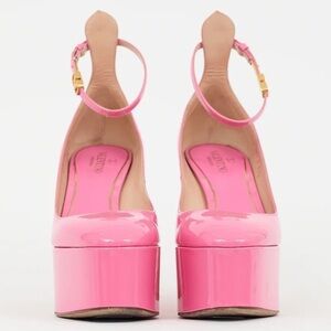Valentino Tan-Go VLogo Pink Patent Leather Platform Block Heel Pumps